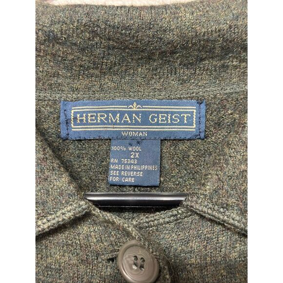 NWOT Herman Geist 100% Wool Army Green Button Up Cardigan Women's XXL - Picture 5 of 10